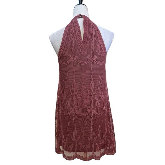 Lace Halter Dress Sleeveless A-Line Mini Dress Party Cocktail - Picture 3 of 8